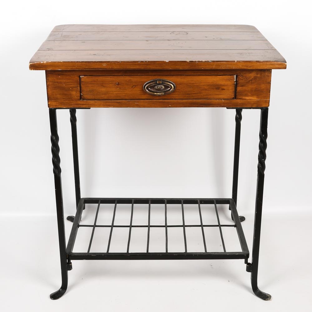 Single-Drawer Accent Table With Metal Base