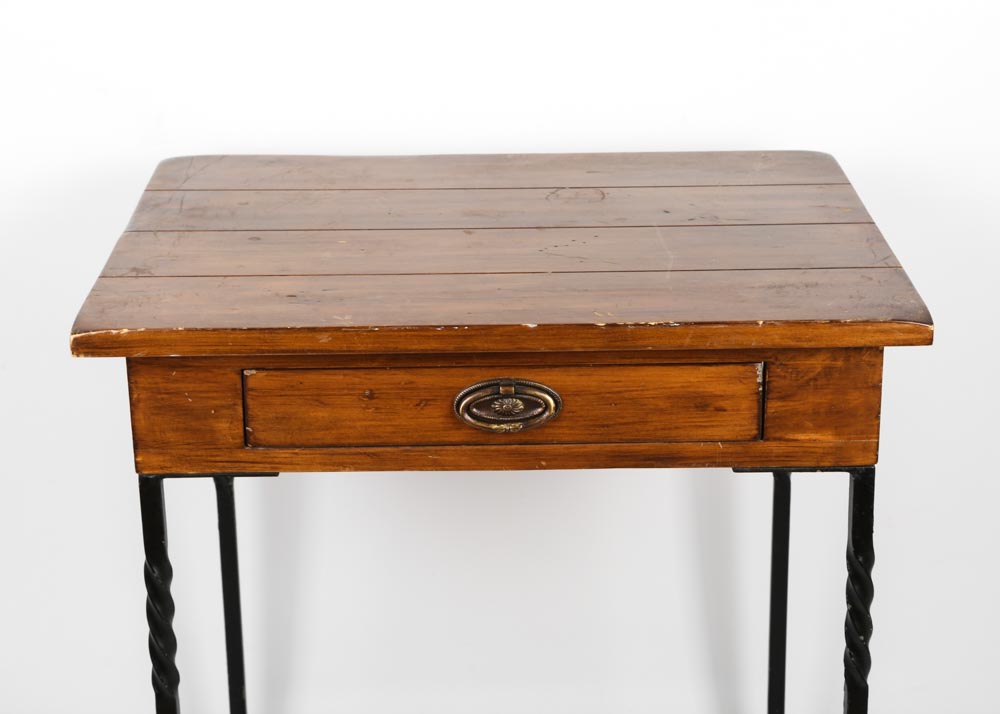 Single-Drawer Accent Table With Metal Base