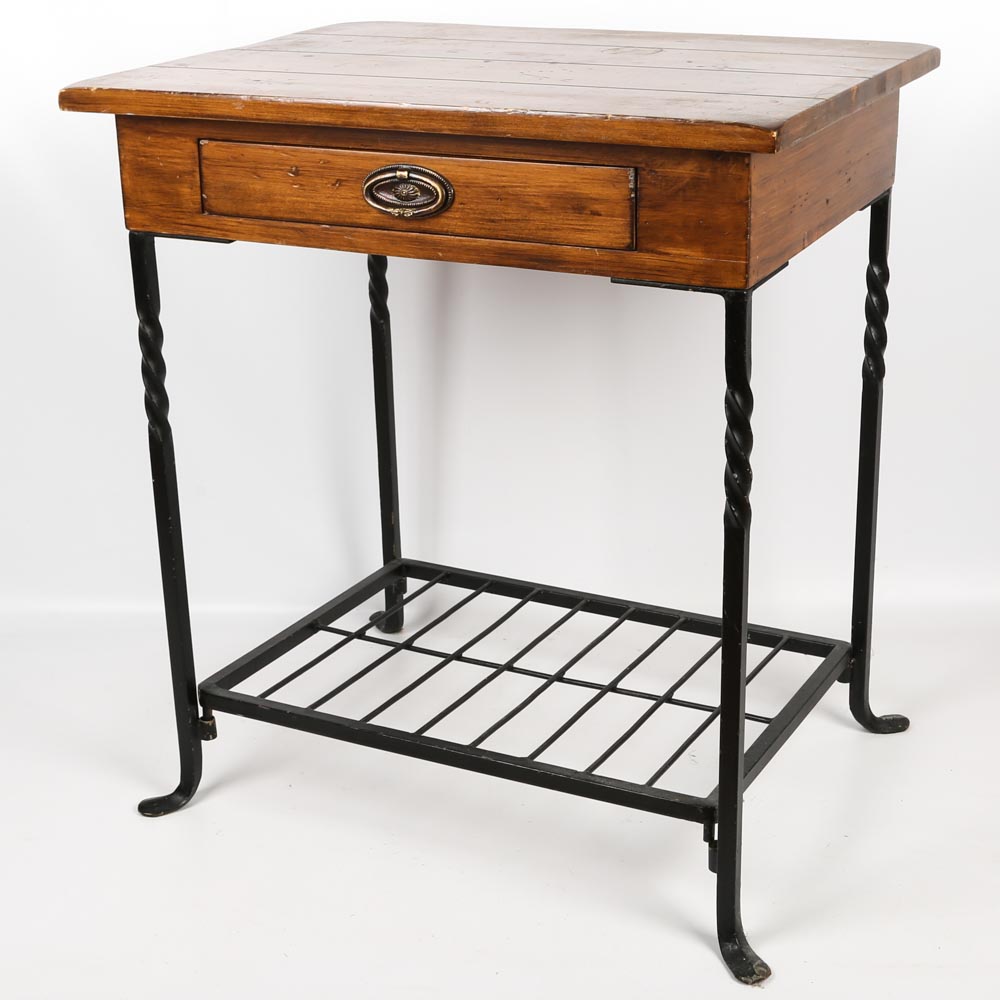 Single-Drawer Accent Table With Metal Base