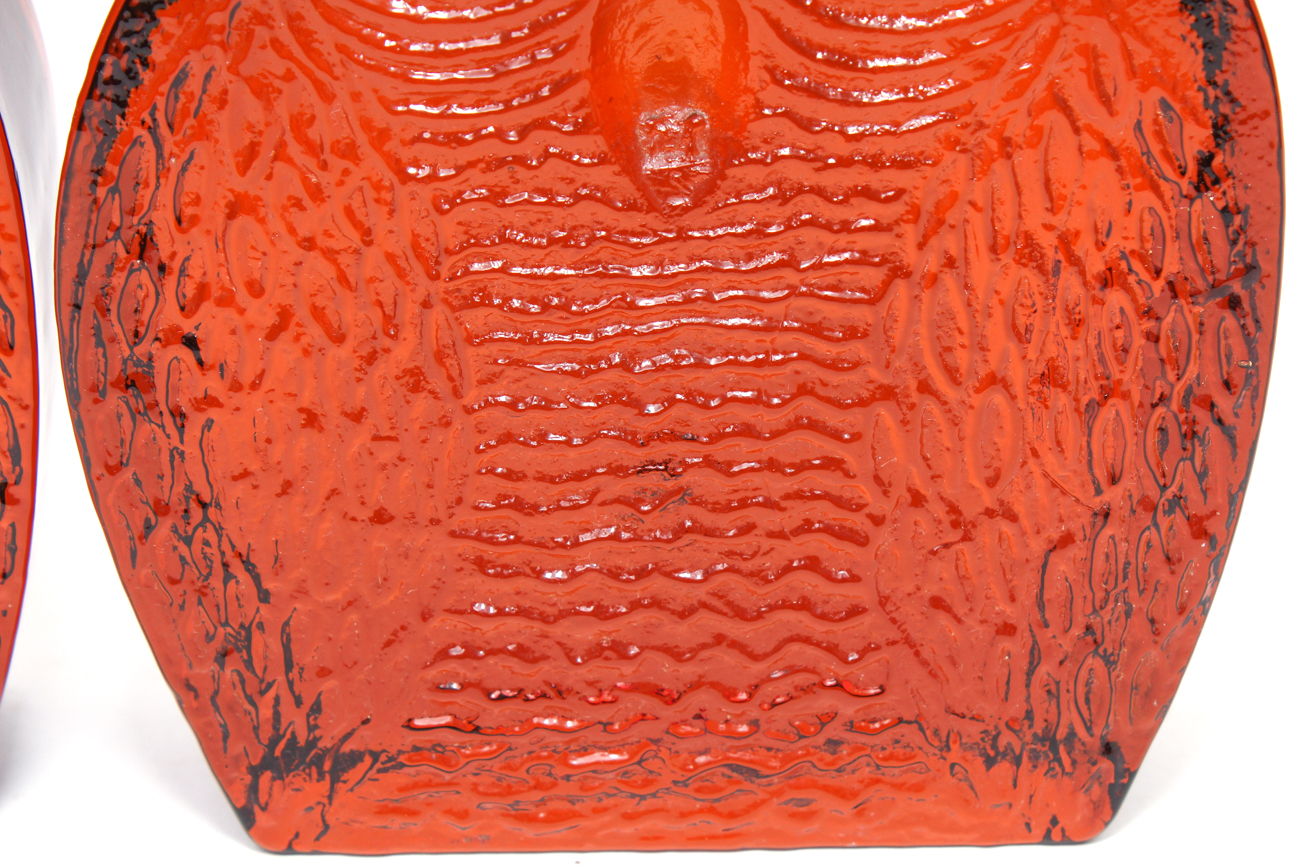 Pair of Amber Glass Owls by Joel Myers for Blenko