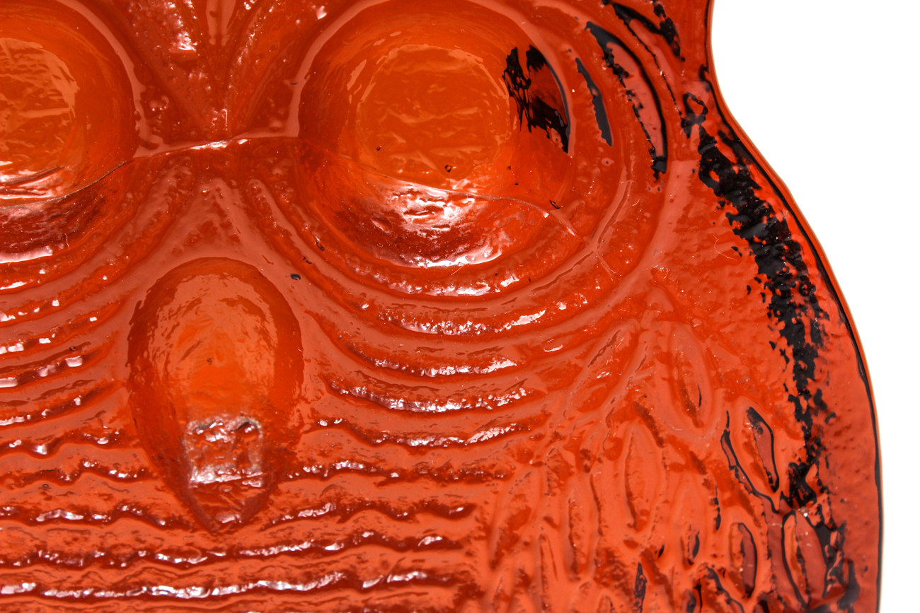 Pair of Amber Glass Owls by Joel Myers for Blenko
