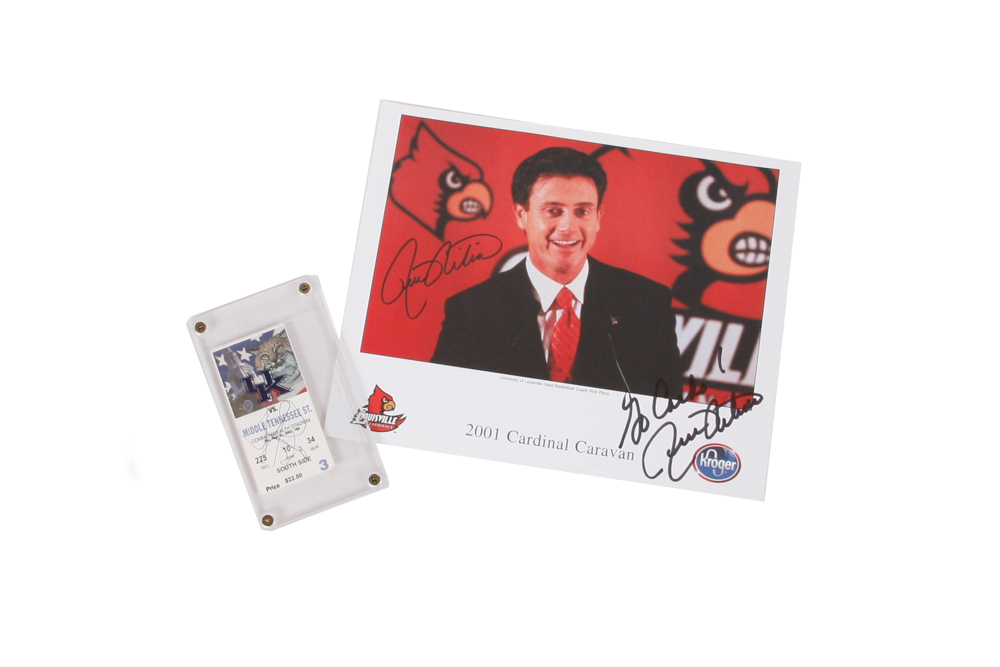 Autographed Photograph Rick Pitino and Signed 2002  University of Kentucky vs Middle Tennessee Ticket