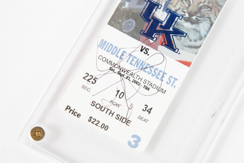 Autographed Photograph Rick Pitino and Signed 2002  University of Kentucky vs Middle Tennessee Ticket