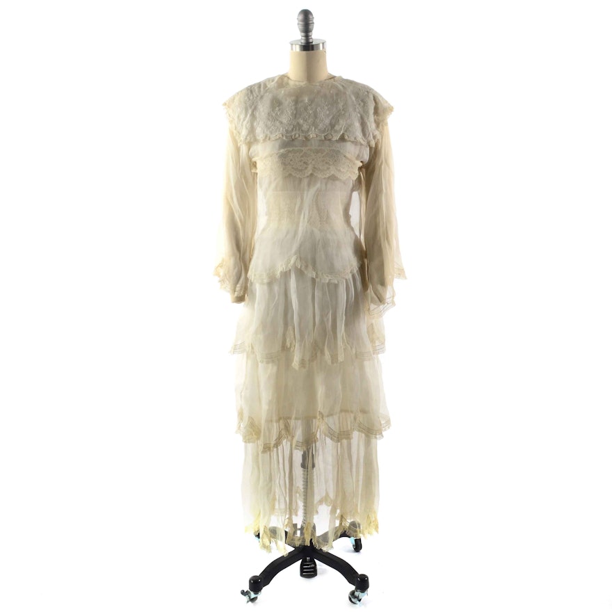 Circa 1910s Batiste Wedding Dress