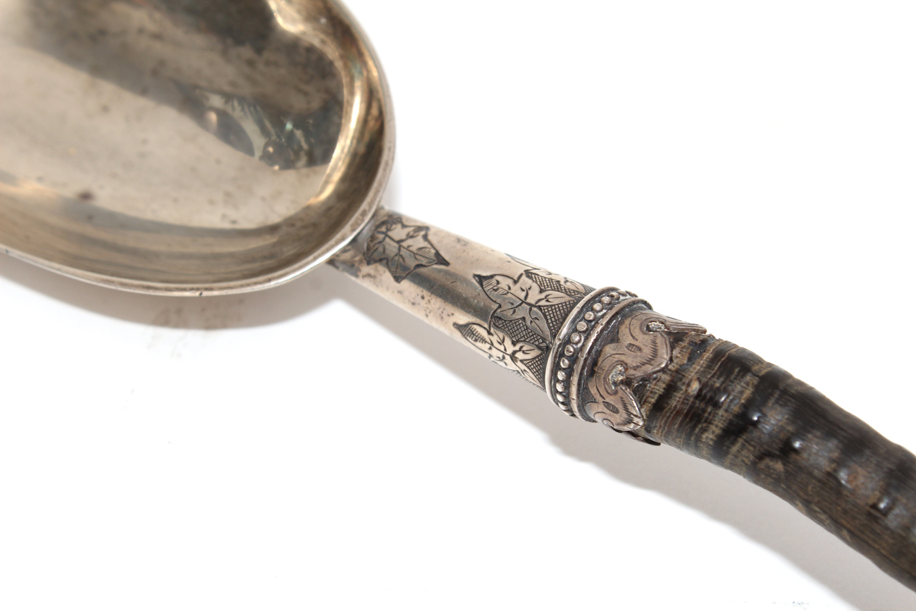 Victorian Sterling Silver Antelope Horn Handled Salad Serving Set