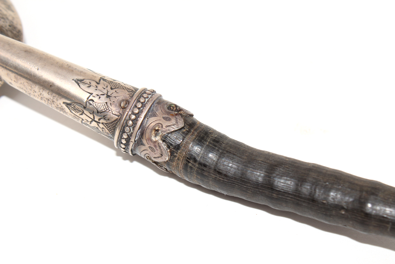 Victorian Sterling Silver Antelope Horn Handled Salad Serving Set