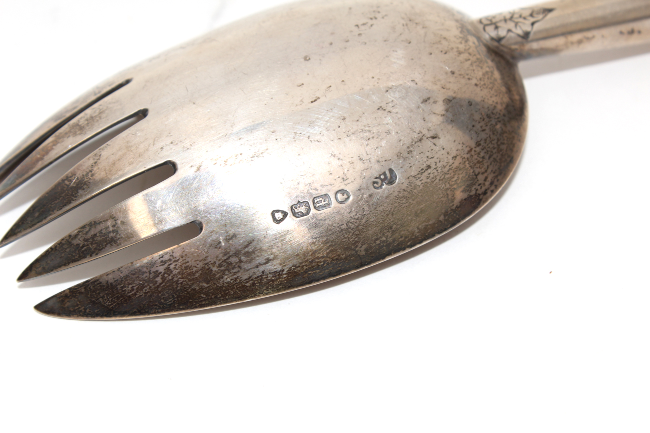 Victorian Sterling Silver Antelope Horn Handled Salad Serving Set