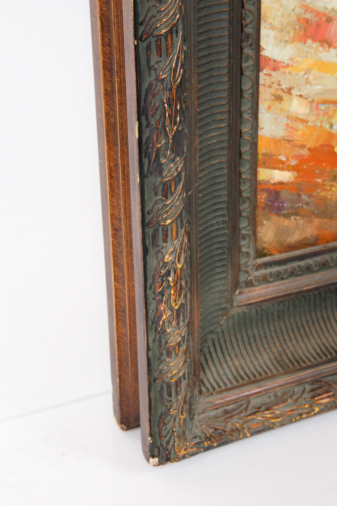 Framed Original Horse Race Oil on Canvas