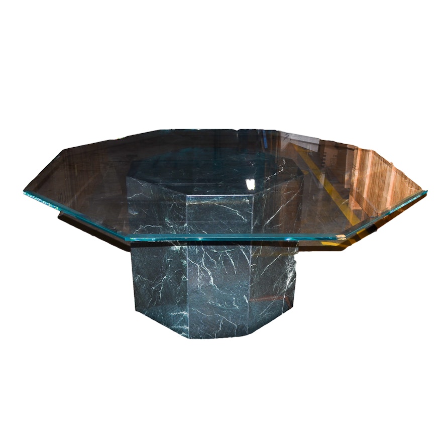 Glass Top Dining Table with Octagonal Marble Base