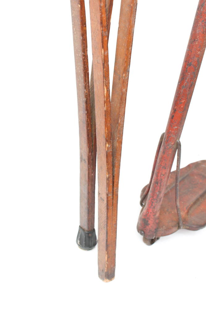 Vintage Metal Scooter and Wooden Crutches