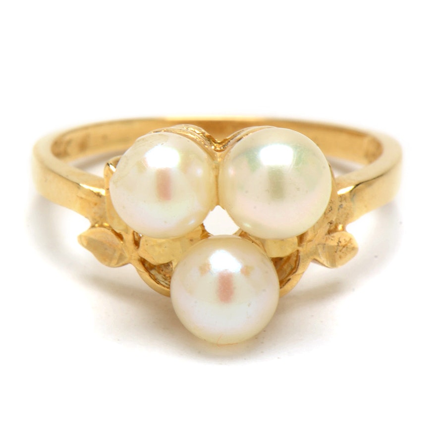 Vintage 14K Yellow Gold Cultured Pearl Ring