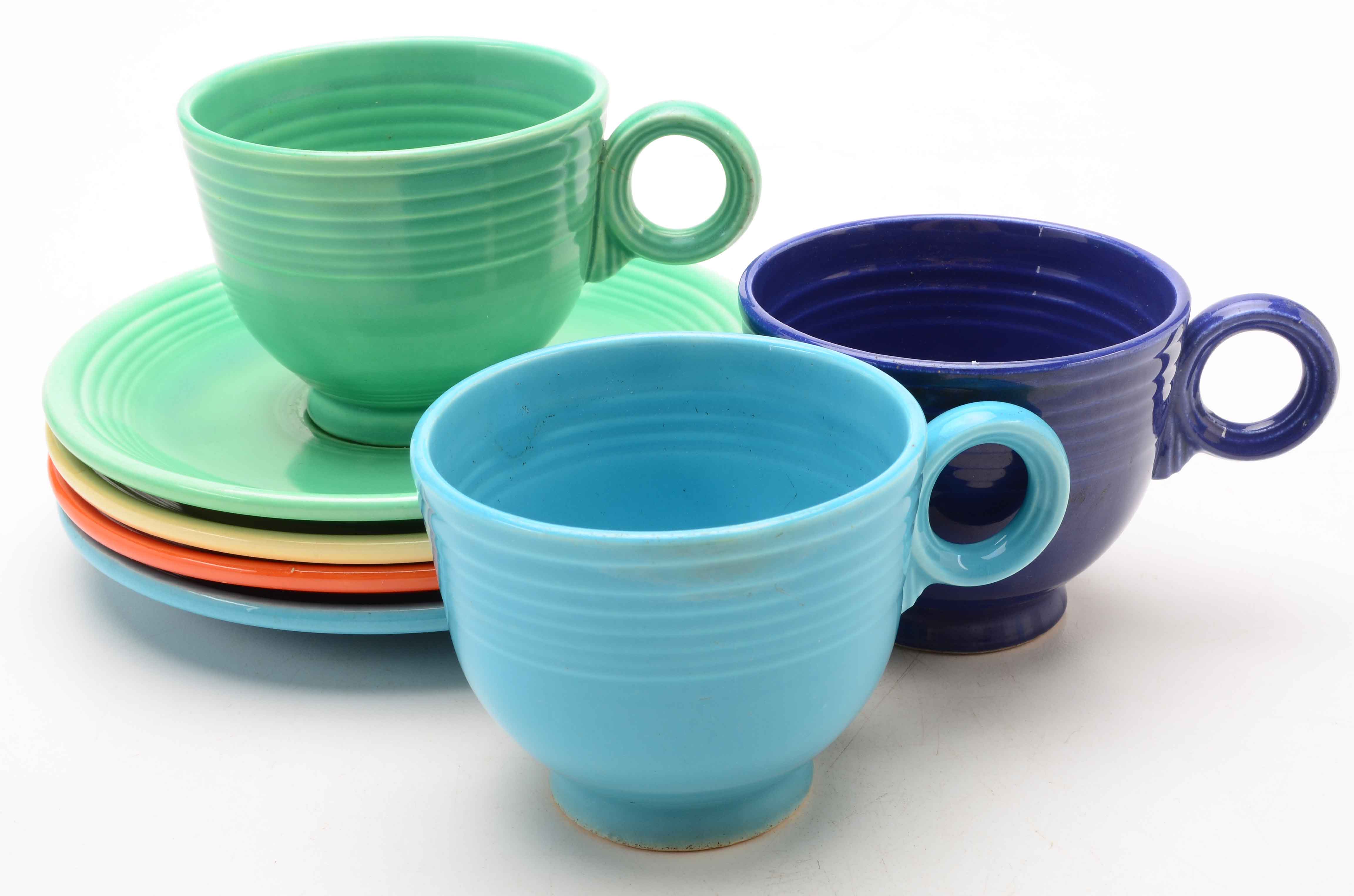 Multicolored Fiesta Plates, Cups and Saucers