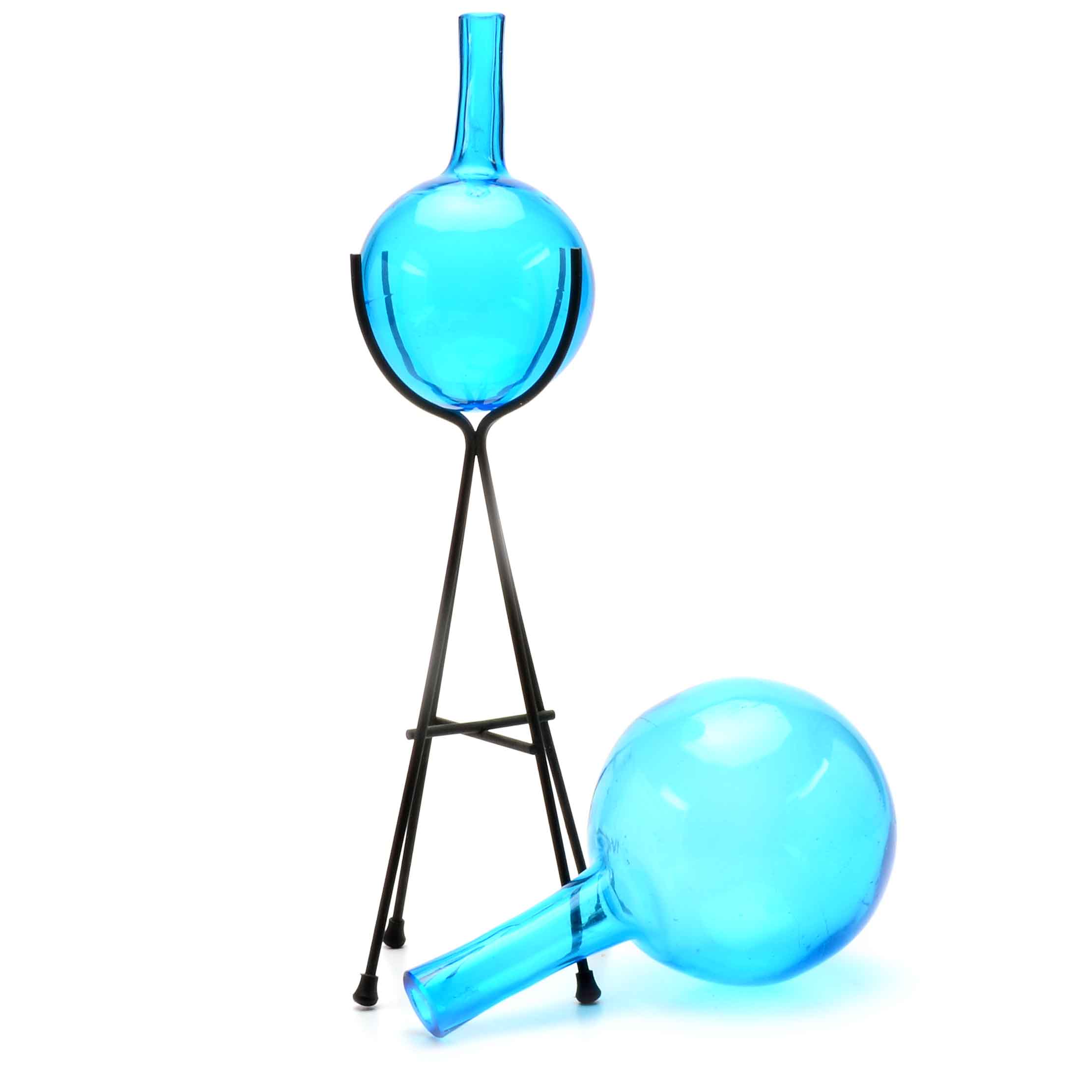 Pair of Blown Glass Bud Vases with Stand
