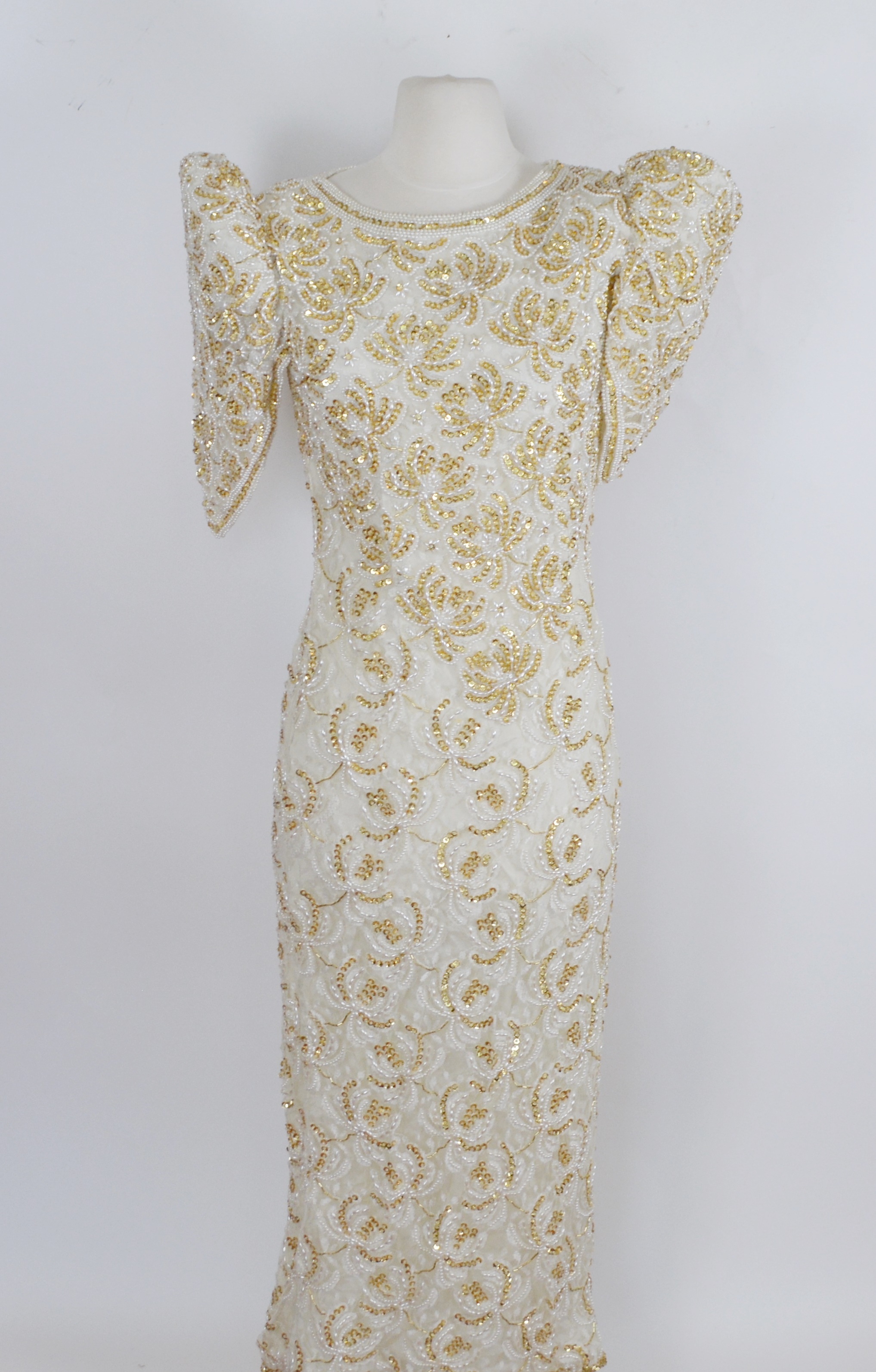 Lillie Rubin Cream Sequin and Beaded Evening Dress