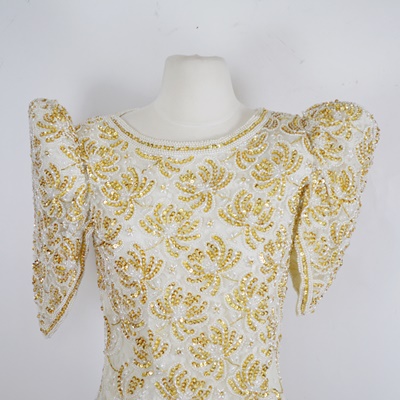 Lillie Rubin Cream Sequin and Beaded Evening Dress