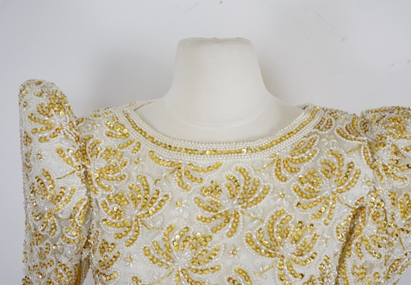 Lillie Rubin Cream Sequin and Beaded Evening Dress