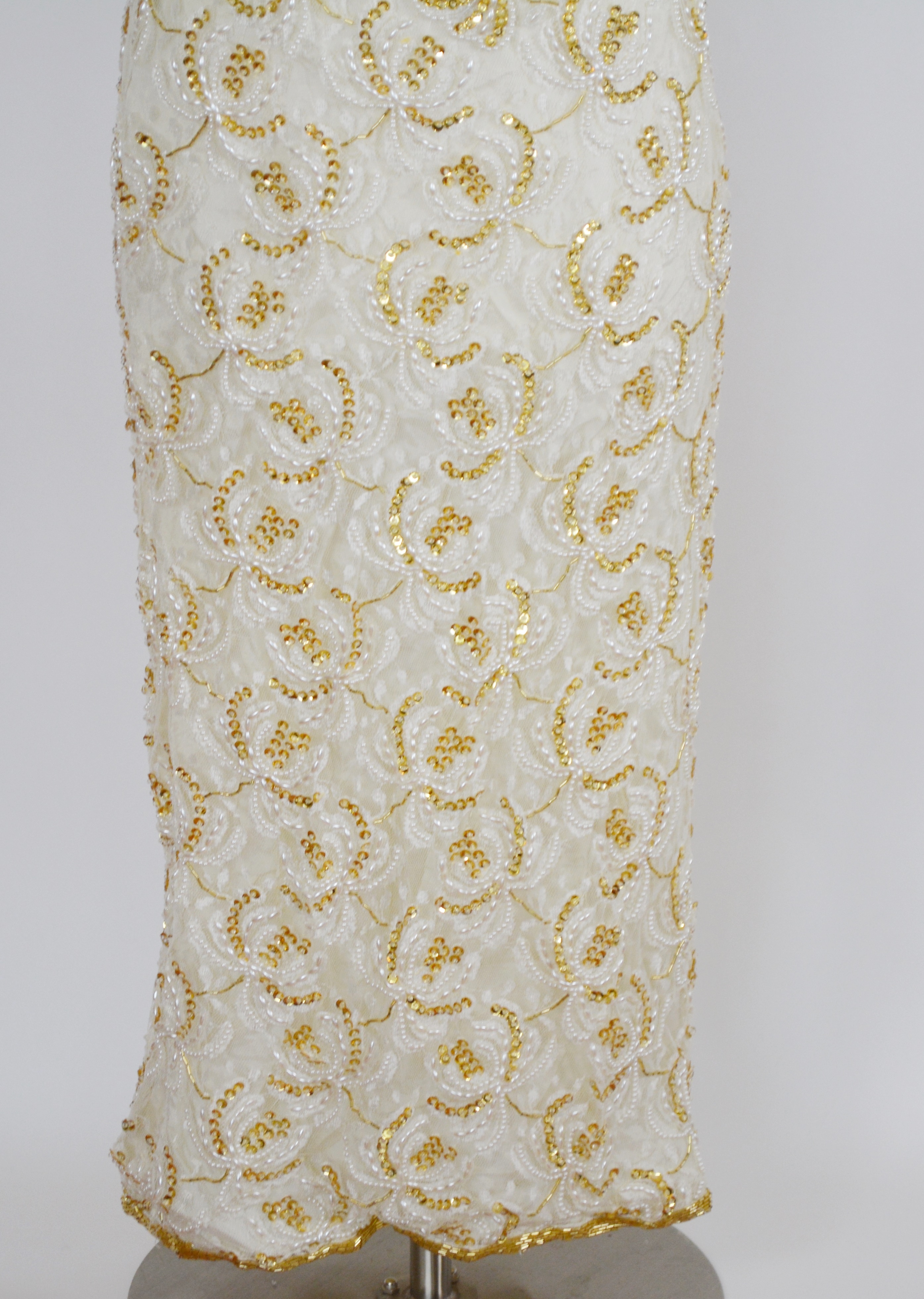 Lillie Rubin Cream Sequin and Beaded Evening Dress