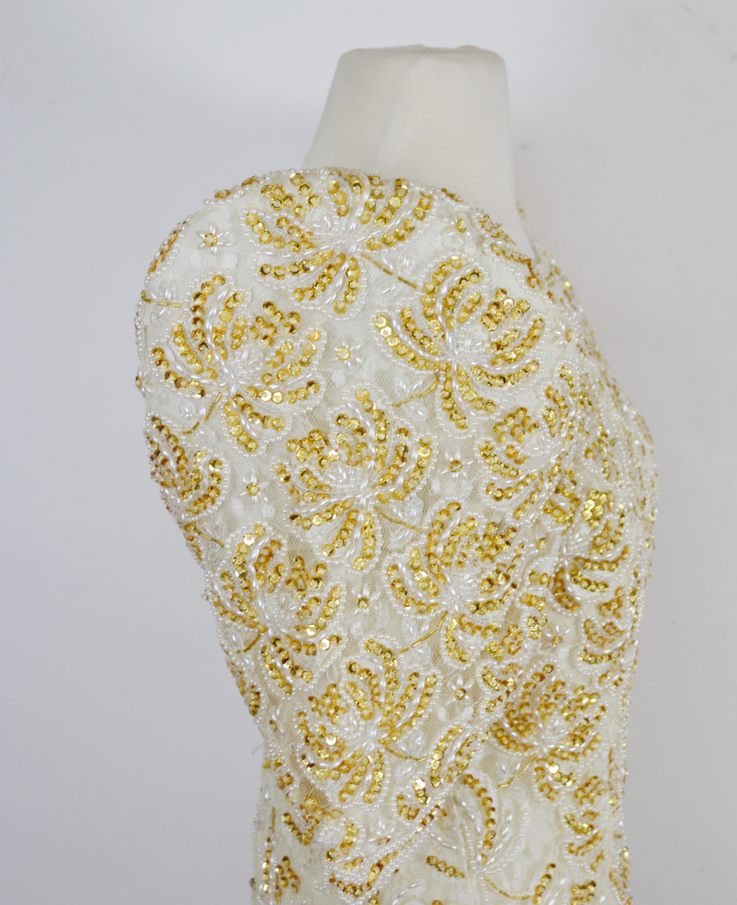 Lillie Rubin Cream Sequin and Beaded Evening Dress