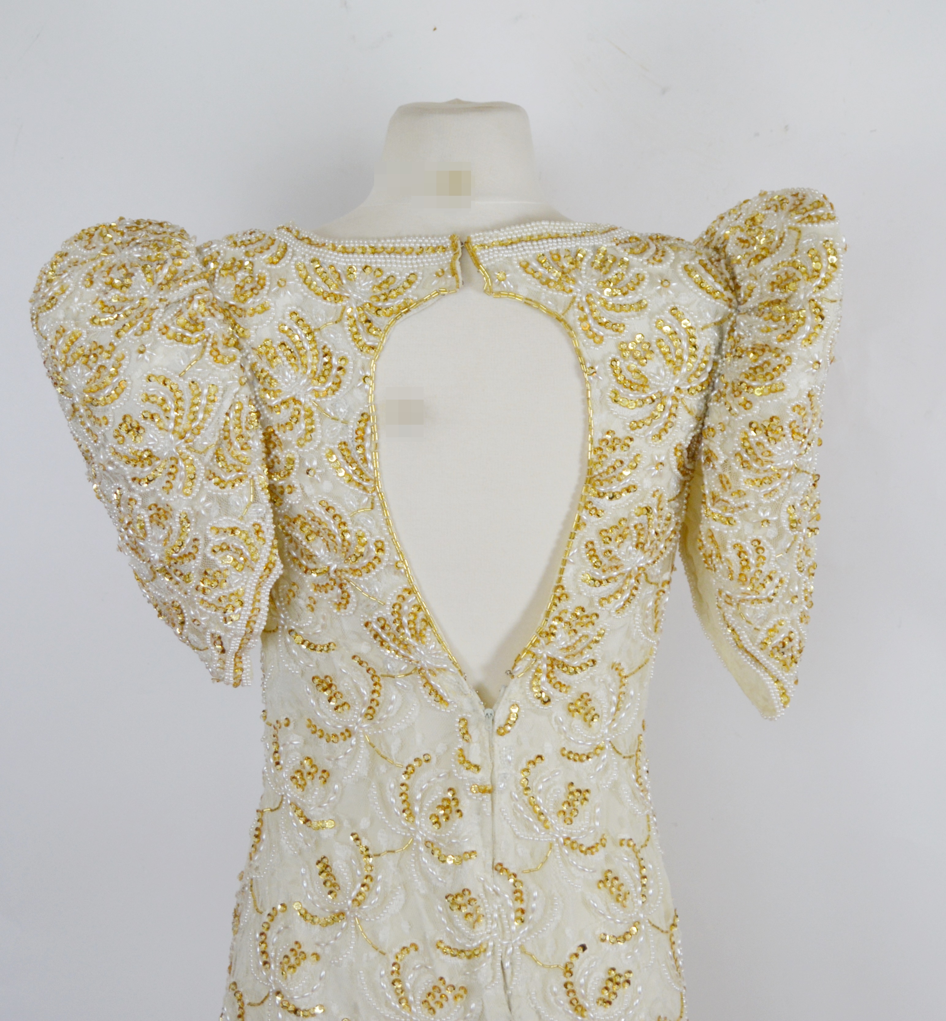 Lillie Rubin Cream Sequin and Beaded Evening Dress