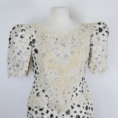 Patis, Manilla Black and Cream Lace (Terno) Evening Dress and Accessories