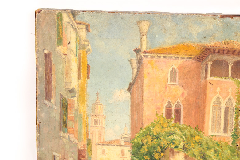 Antique Oil on Canvas Painting of a Venice Landscape