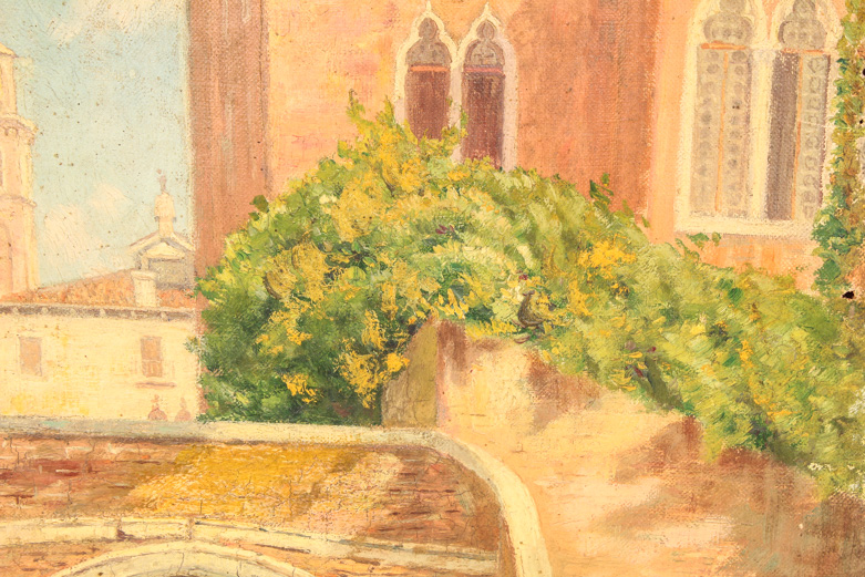 Antique Oil on Canvas Painting of a Venice Landscape