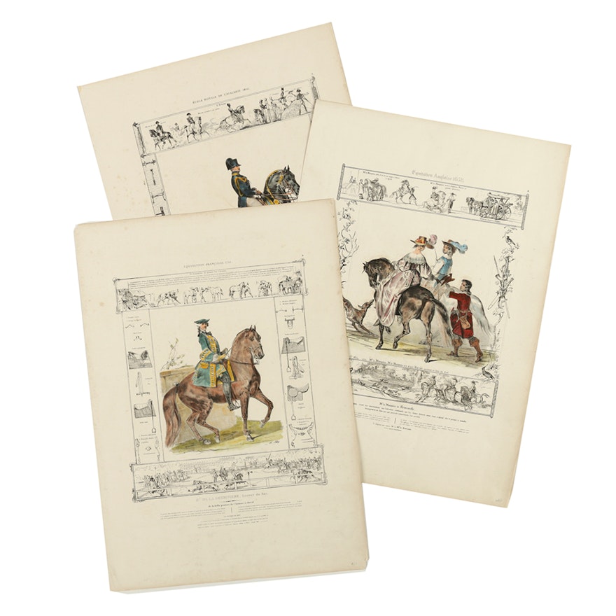 Collection of Lithographs on Paper After C. Aubry Equestrian Scenes