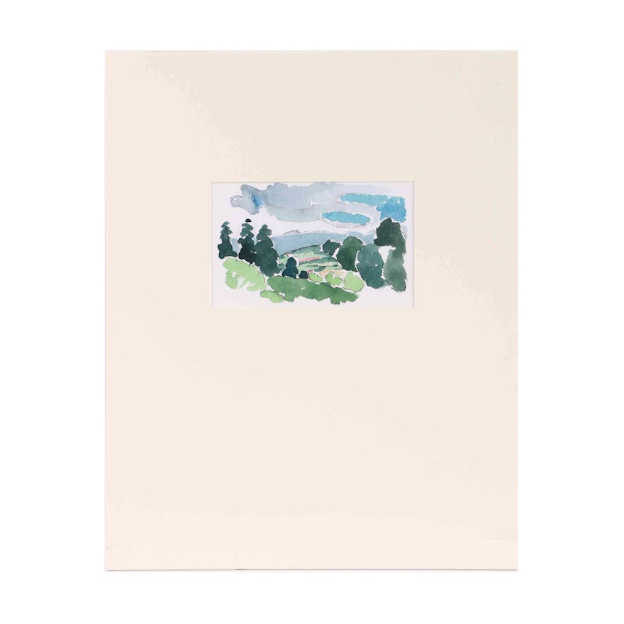 Robert Herrmann Watercolor Painting on Paper of Verdant Landscape