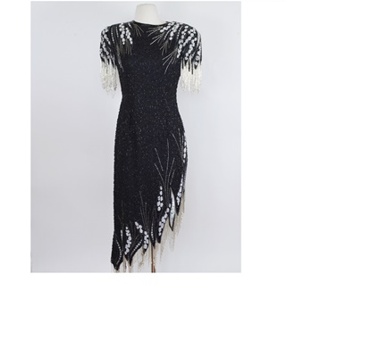 A. J. Bari Black Beaded Evening Dress