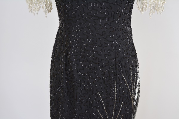 A. J. Bari Black Beaded Evening Dress