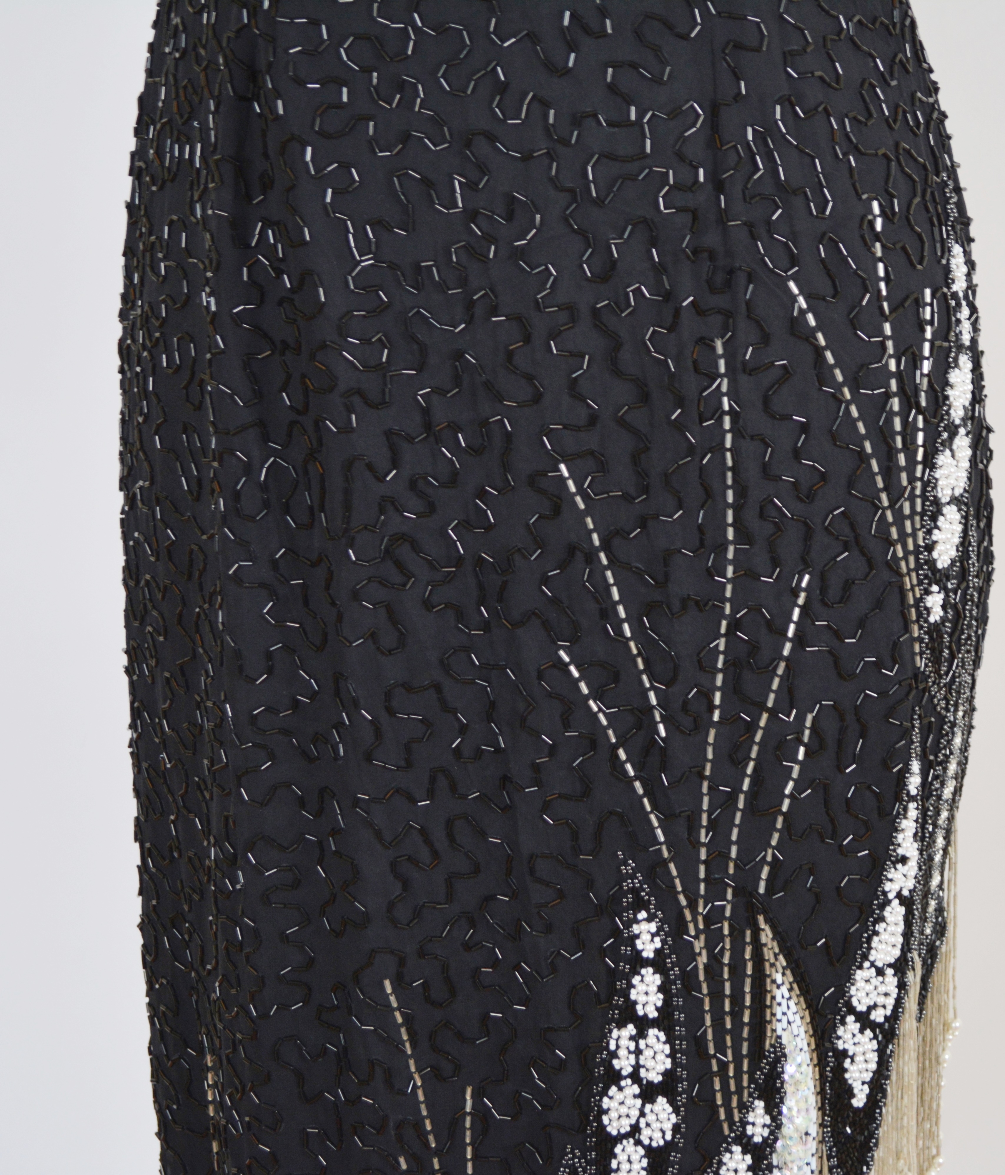 A. J. Bari Black Beaded Evening Dress