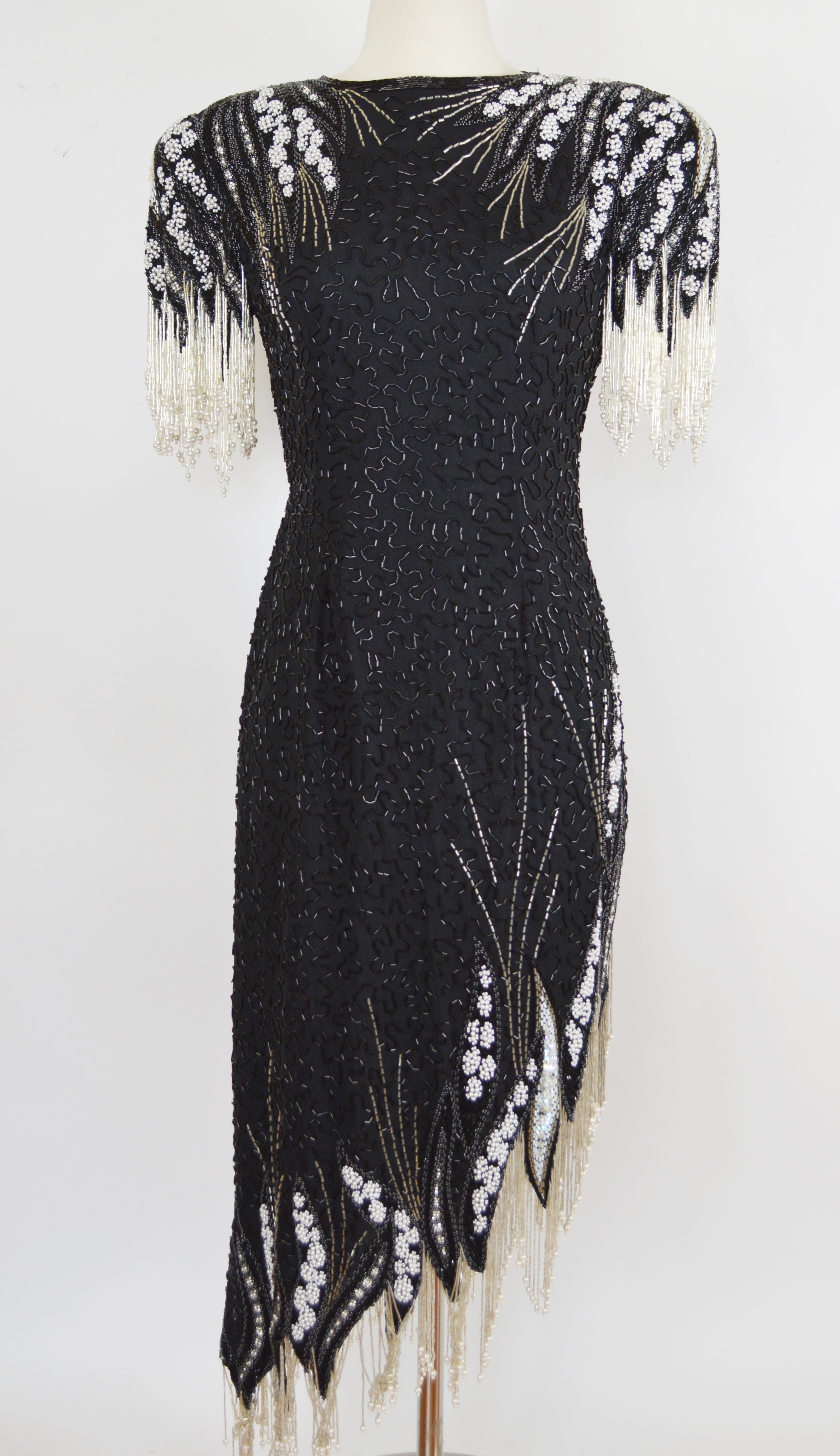 A. J. Bari Black Beaded Evening Dress