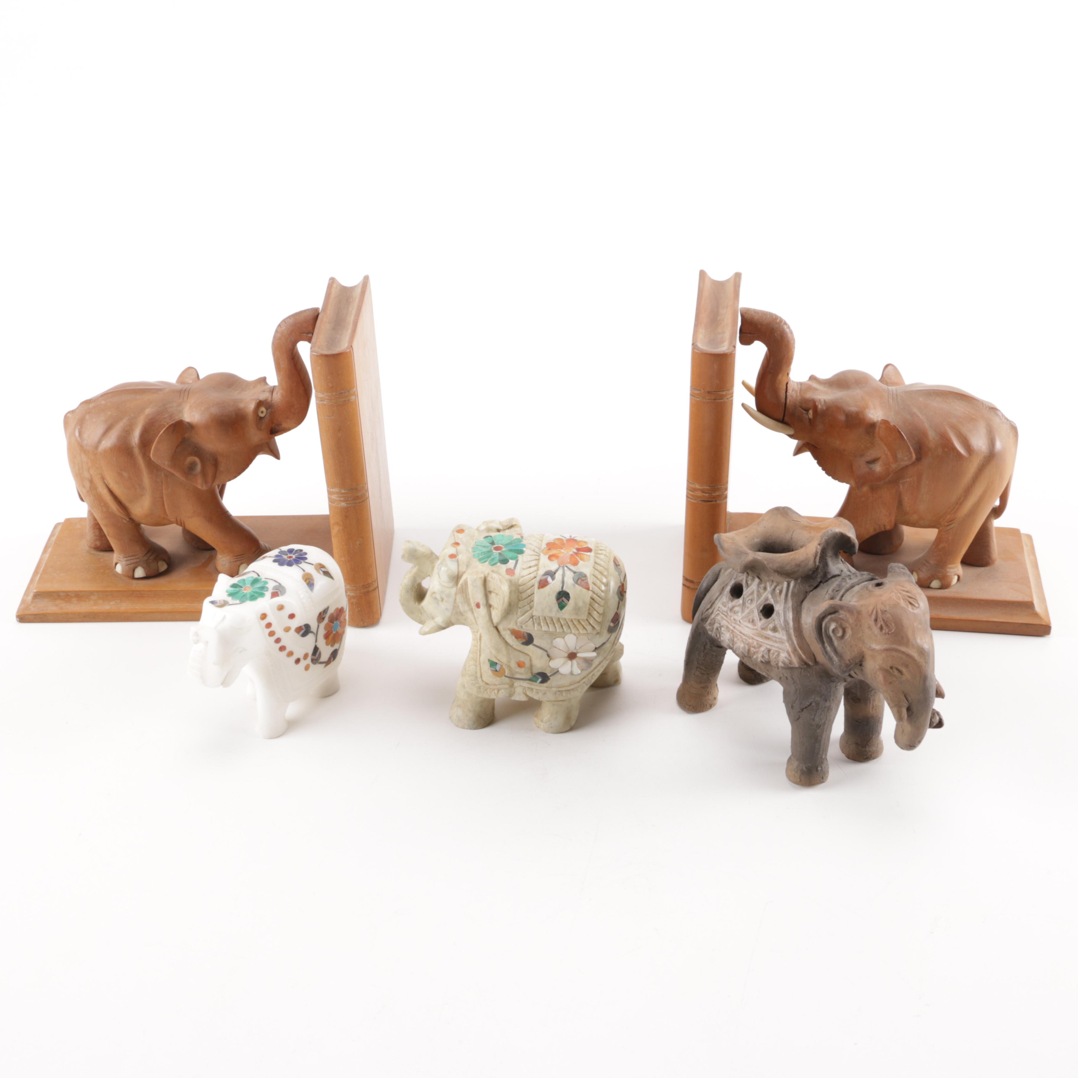 Elephant Figurines and Bookends