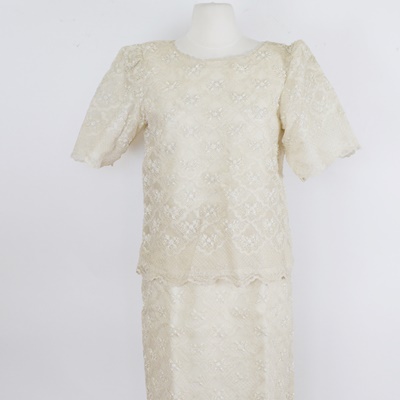 Cream Beaded Sheath (Terno) Evening Dress and Jacket