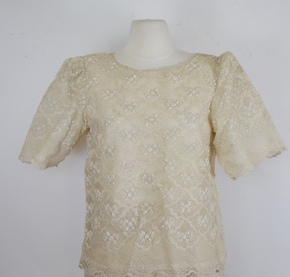 Cream Beaded Sheath (Terno) Evening Dress and Jacket