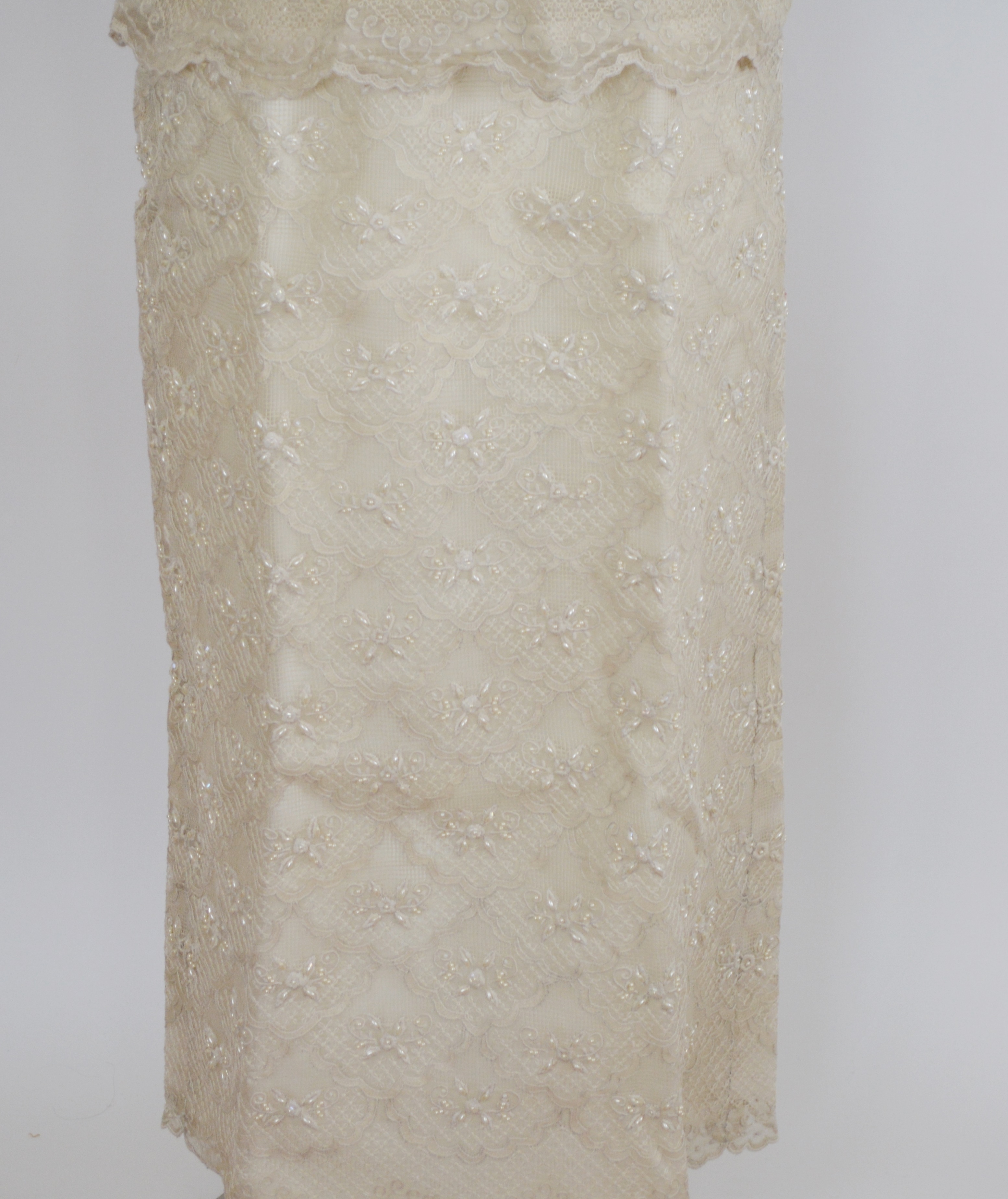 Cream Beaded Sheath (Terno) Evening Dress and Jacket