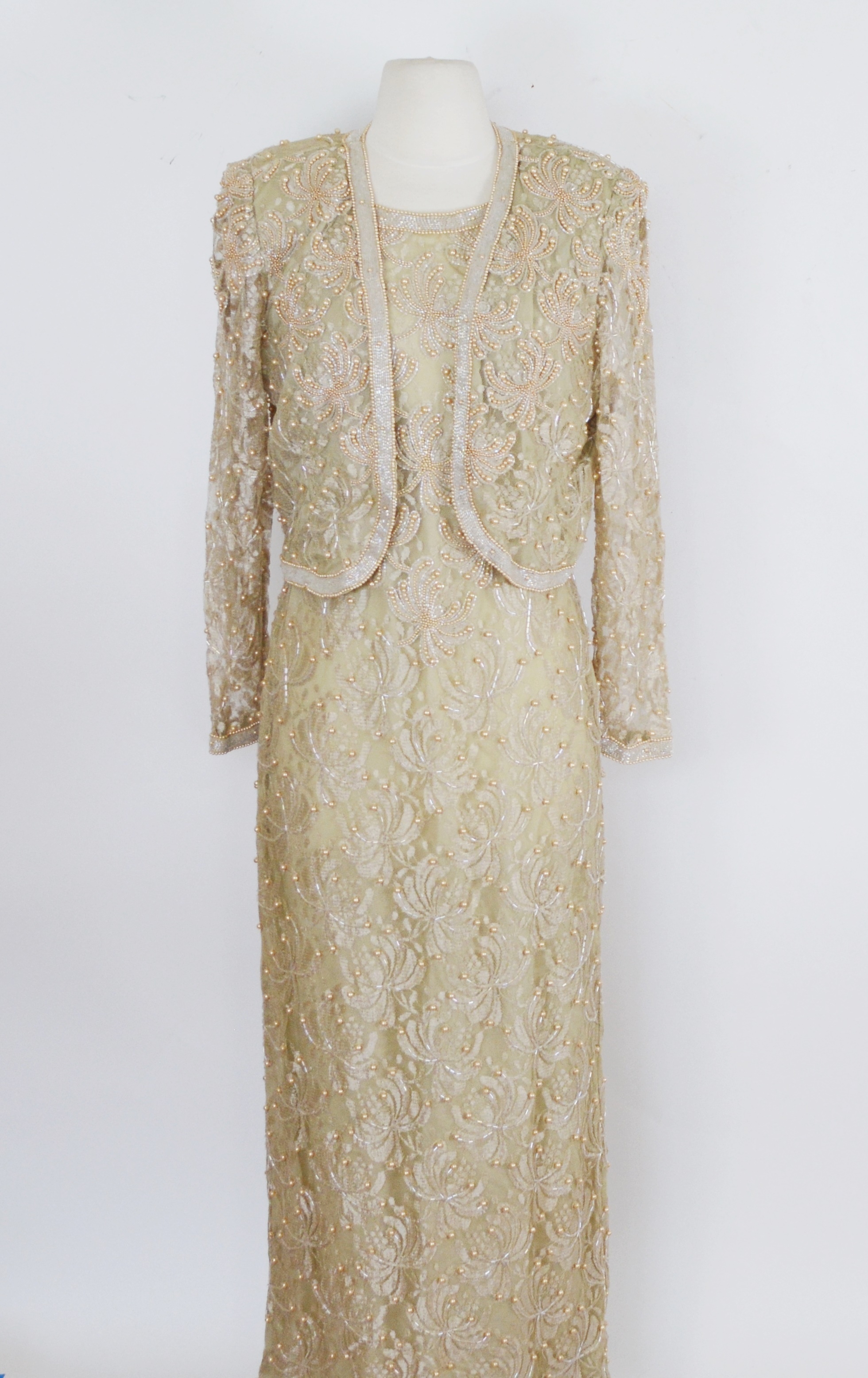 Laurence Kazar Faux Pearl Beaded Evening Dress With Jacket