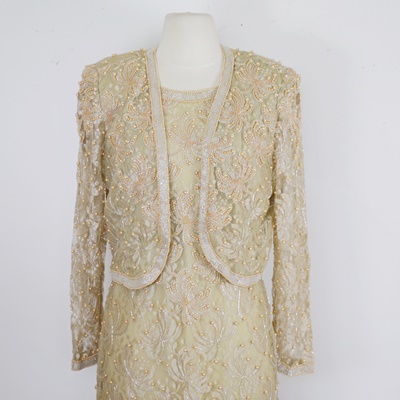 Laurence Kazar Faux Pearl Beaded Evening Dress With Jacket