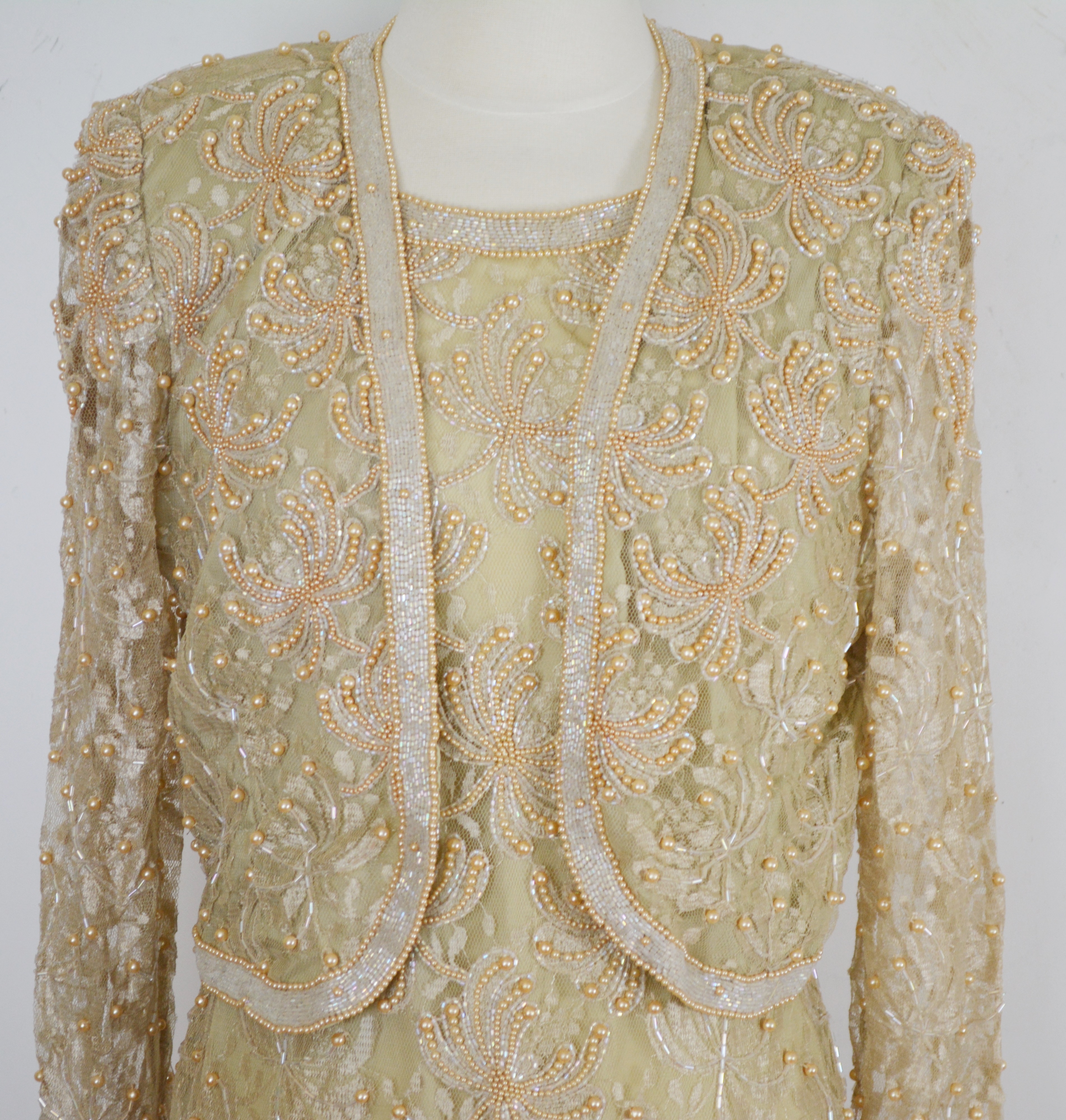 Laurence Kazar Faux Pearl Beaded Evening Dress With Jacket