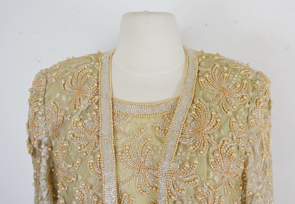 Laurence Kazar Faux Pearl Beaded Evening Dress With Jacket