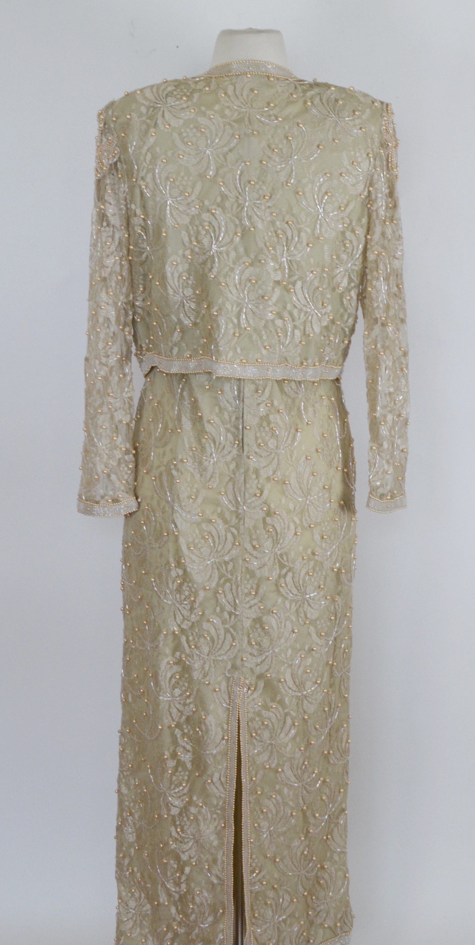 Laurence Kazar Faux Pearl Beaded Evening Dress With Jacket