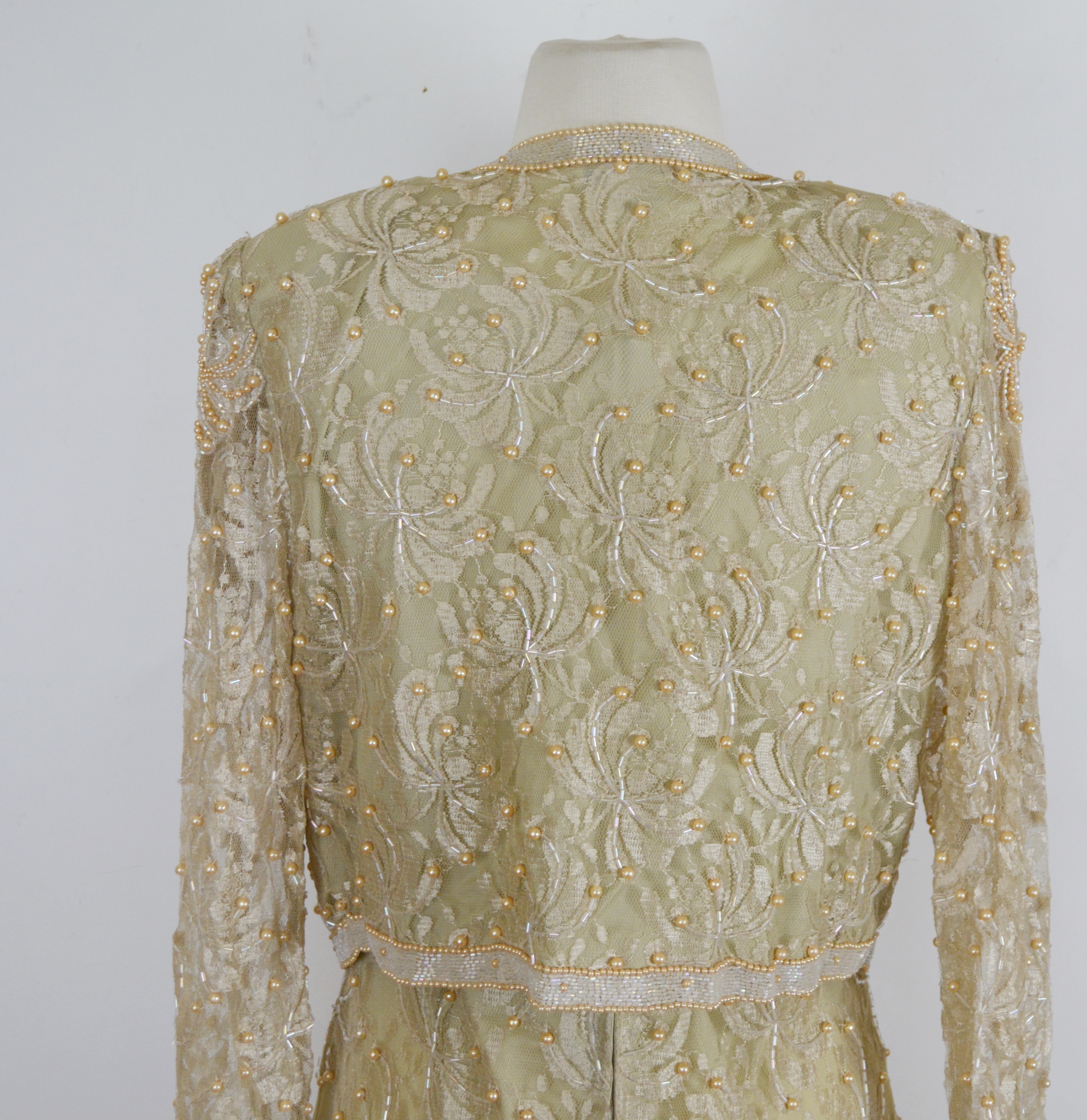 Laurence Kazar Faux Pearl Beaded Evening Dress With Jacket