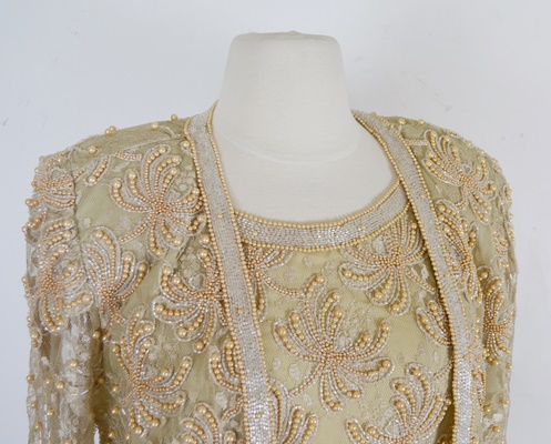 Laurence Kazar Faux Pearl Beaded Evening Dress With Jacket