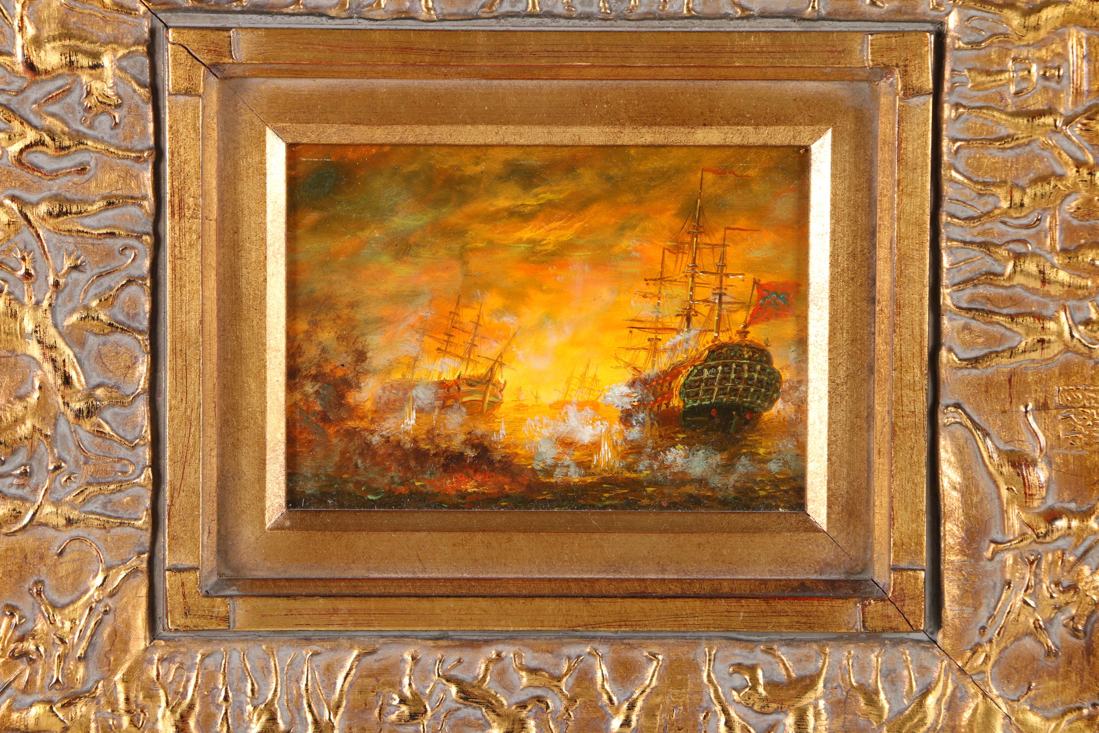 Oil Painting on Wood of a Naval Battle