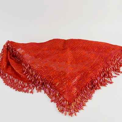 Red Bead and Sequined Pañuelo/Scarf, Shoes and Handbag