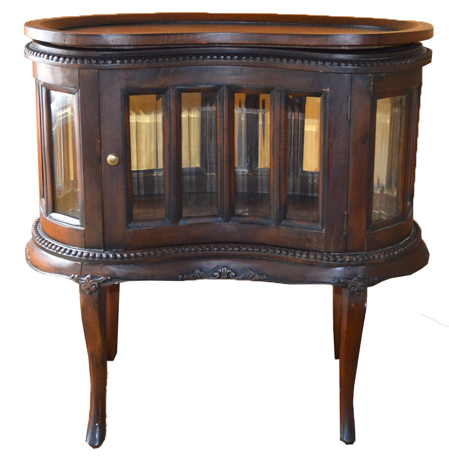 Vintage Kidney Shaped Display Cabinet with Removable Tray