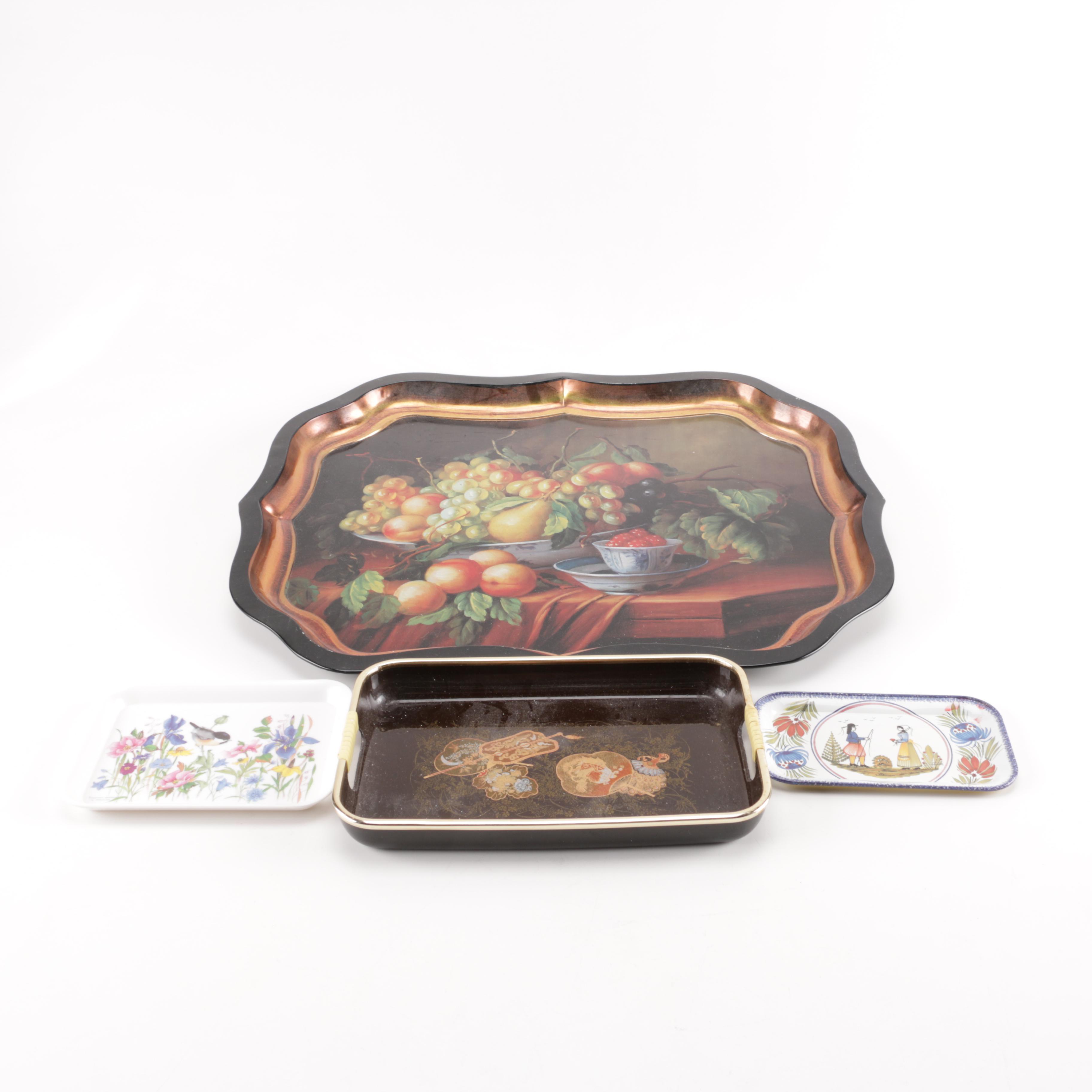 Assorted Decorative Trays Featuring Japanese and French Pieces