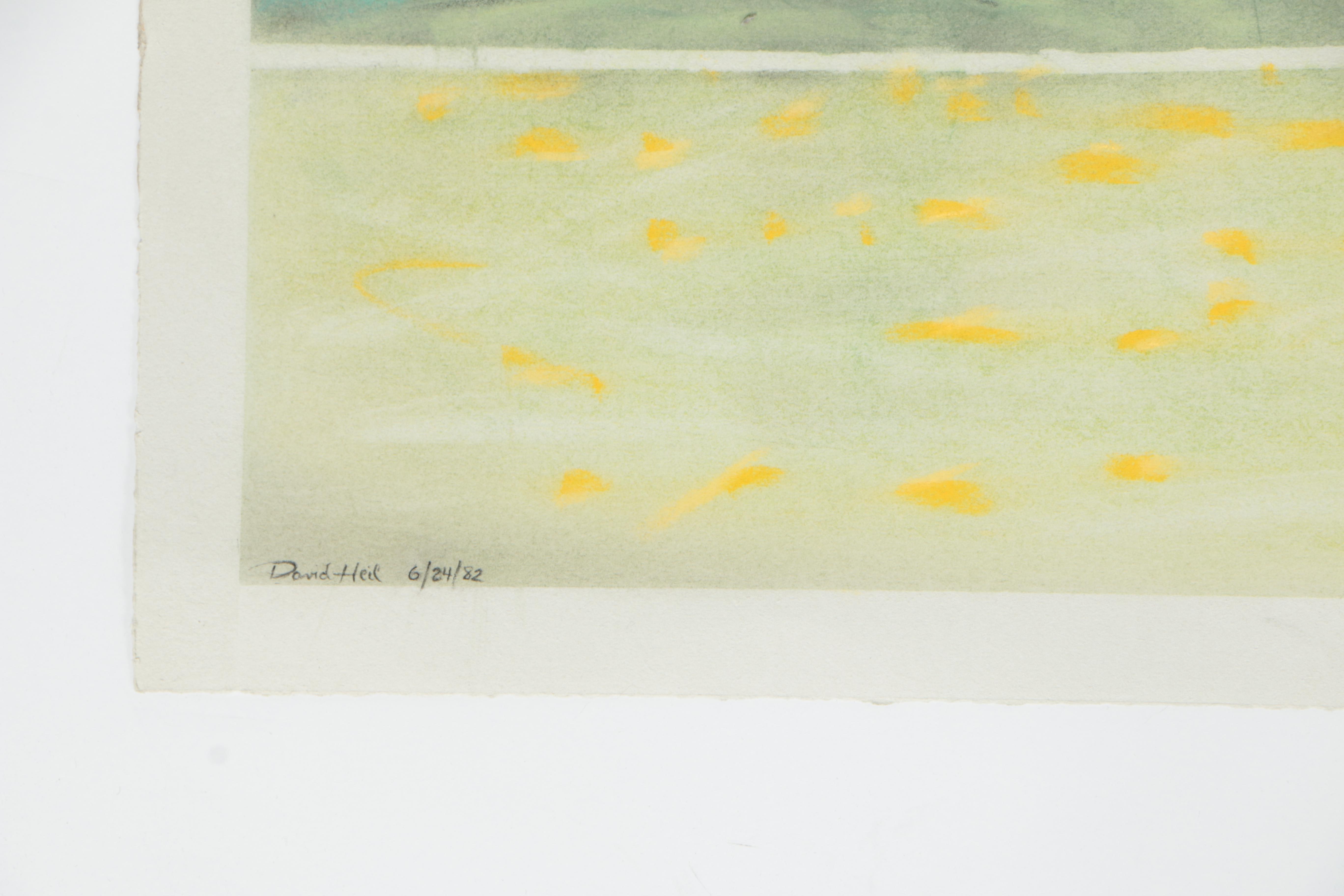 David Heil Original Oil Stick & Pastel Drawing of Spring Mountain Landscape