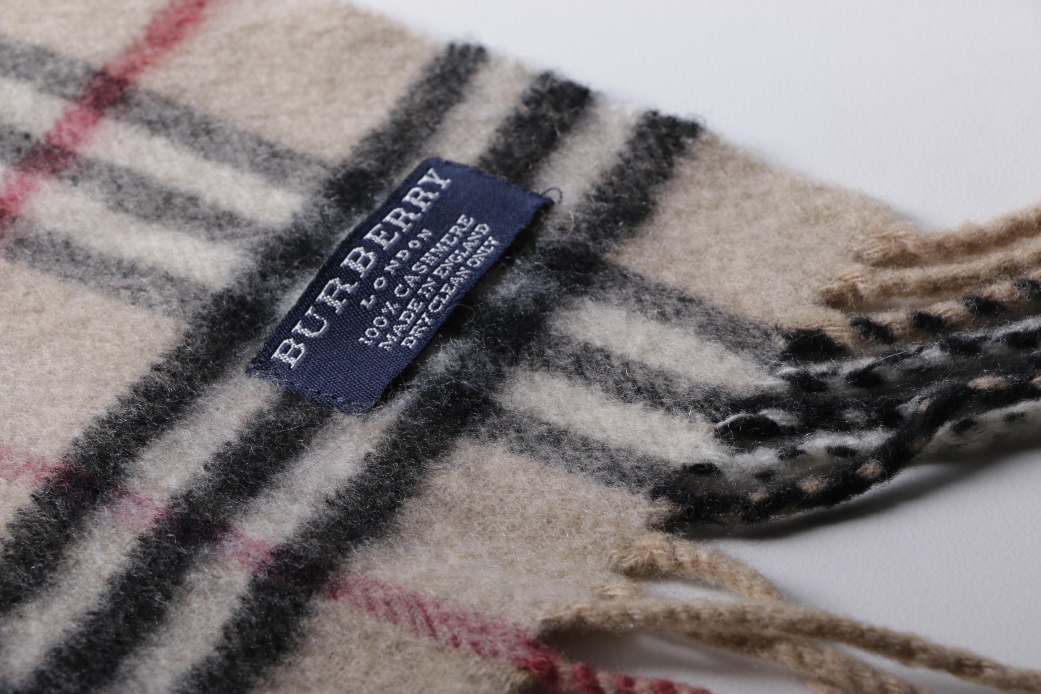 Burberry Stone Check Plaid Cashmere Scarf