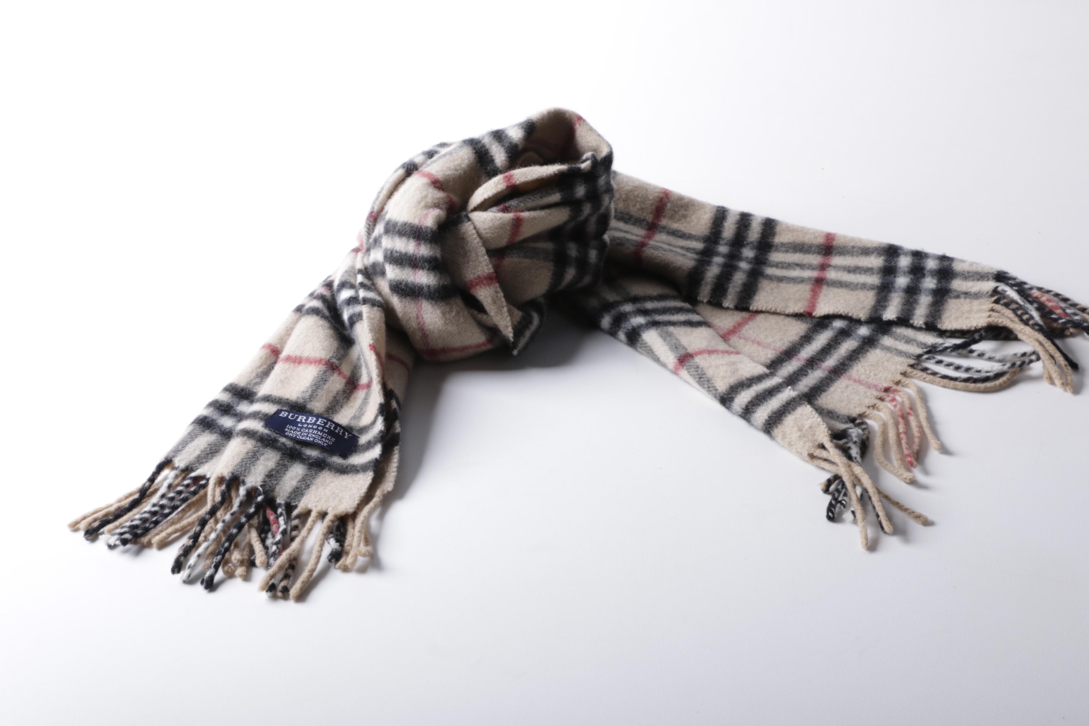 Burberry Stone Check Plaid Cashmere Scarf
